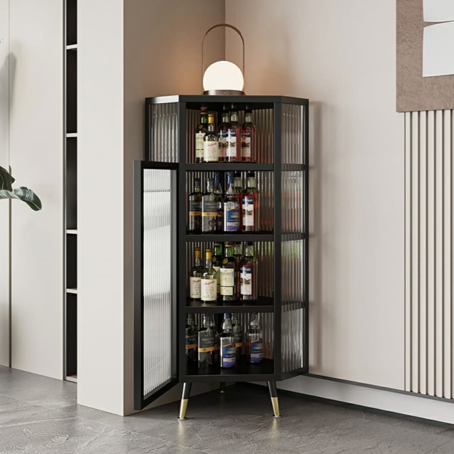 Gold Corner Accent Cabinet with Glass Doors and Metal Shelving - image 4