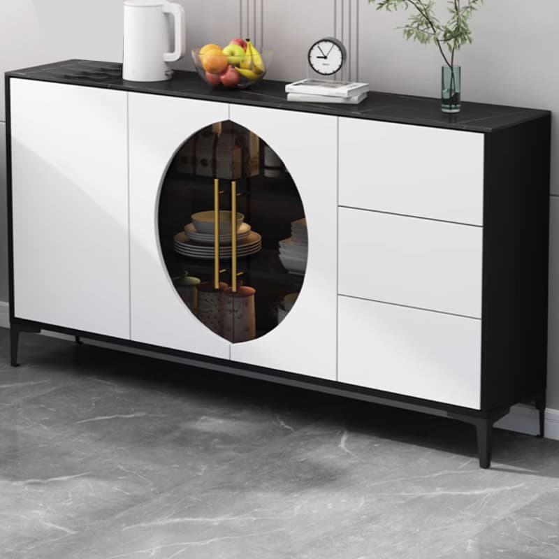 Stunning Wood Sideboard Credenza with Stone Countertop and Glass Doors - image 4