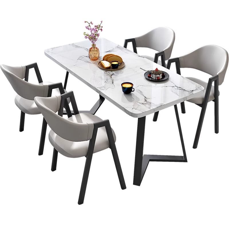 Dining Table Set with Sleighing Slate Top and Padded Chair with Back and Armrest, 5-piece in White - image 11