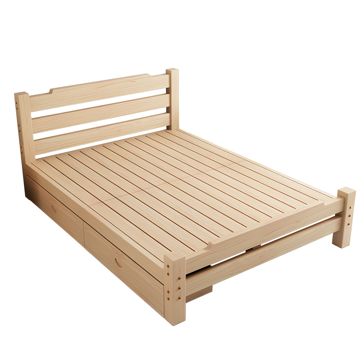 Pine Wood Bed in Light Brone Scandinavian Bed with Headboard - image 5