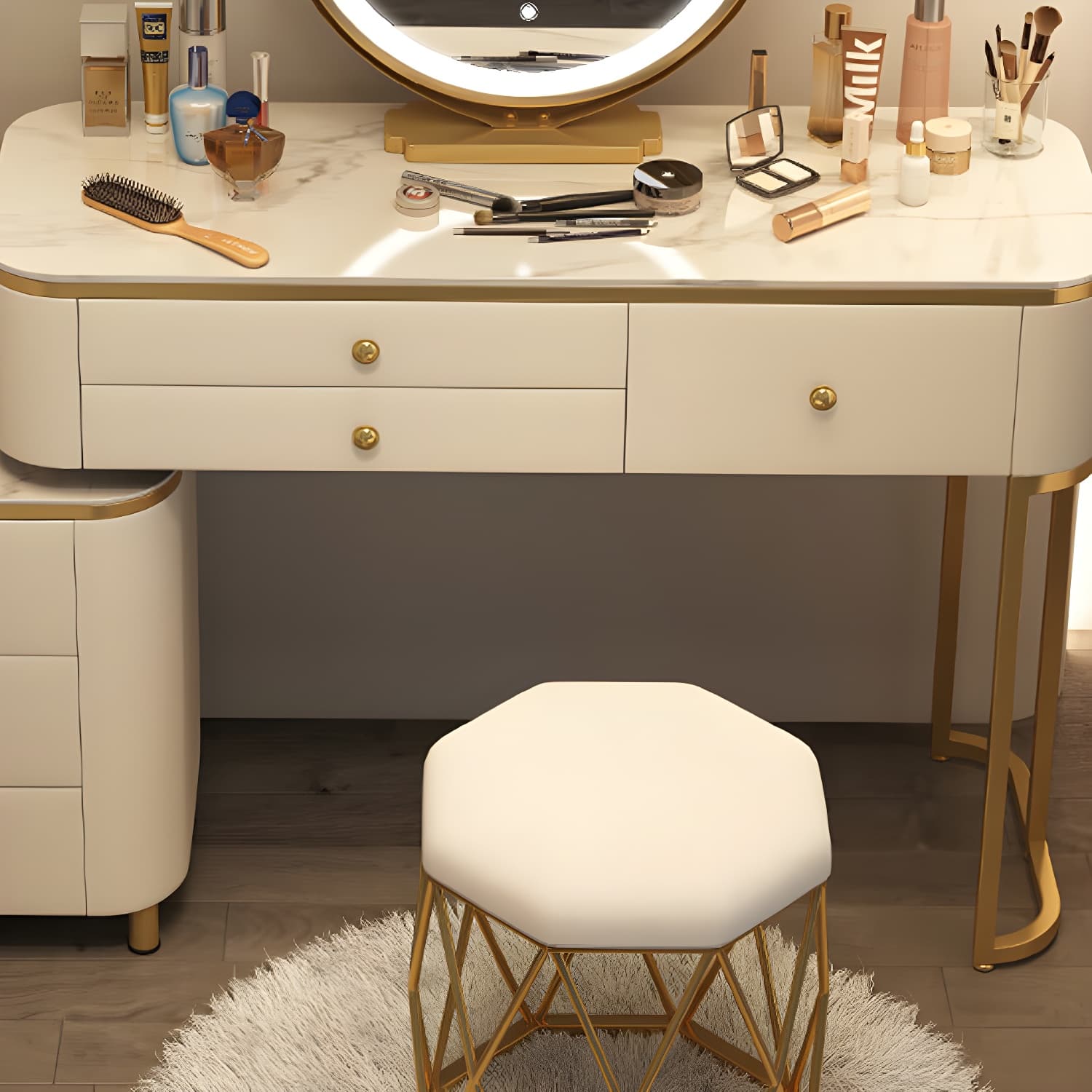 Scandinavian Wooden Vanity Desk in White Modern with Drawers Dressing Table - image 9