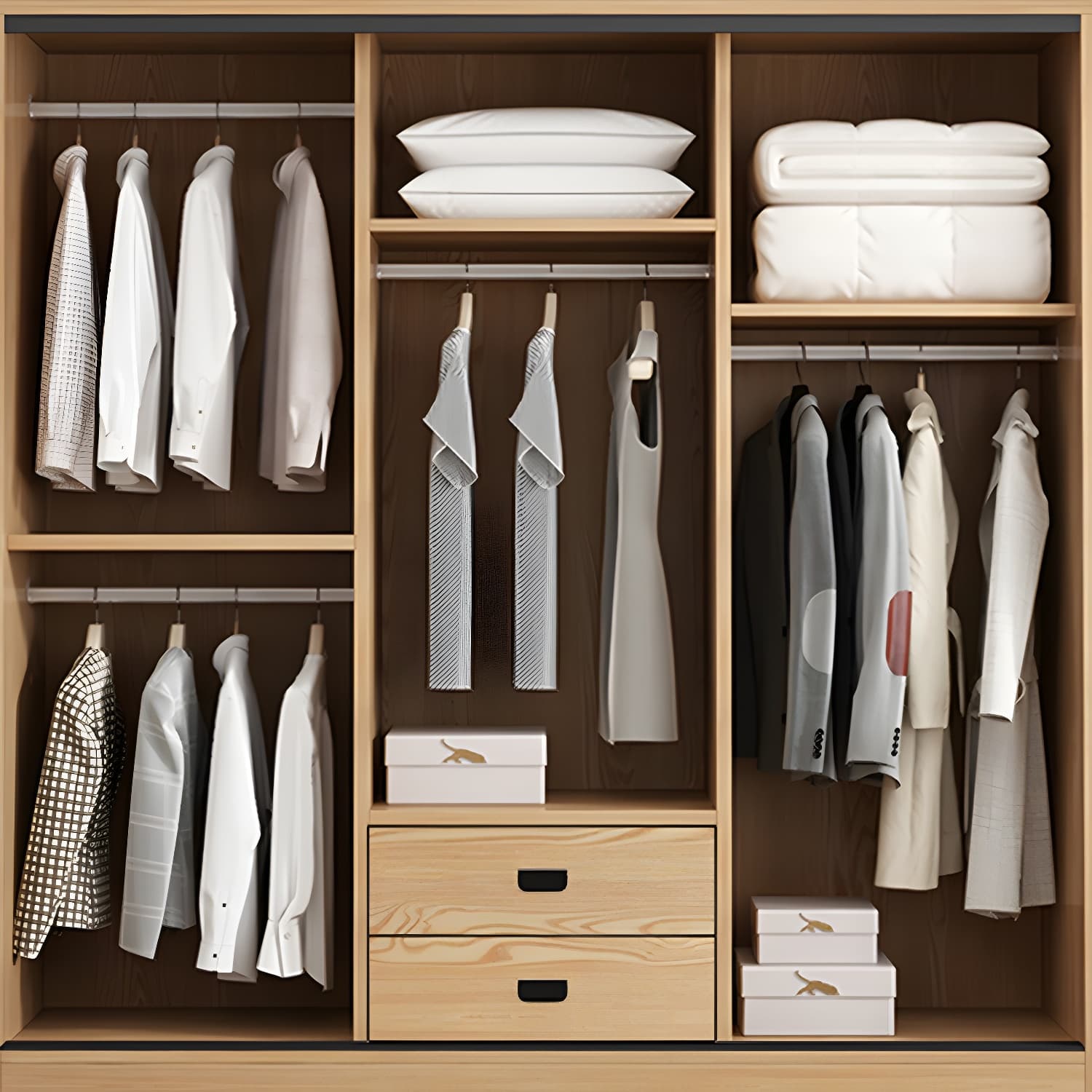 Contemporary Wood Sliding Cloth Rod Included Wardrobe for Bedroom - image 10