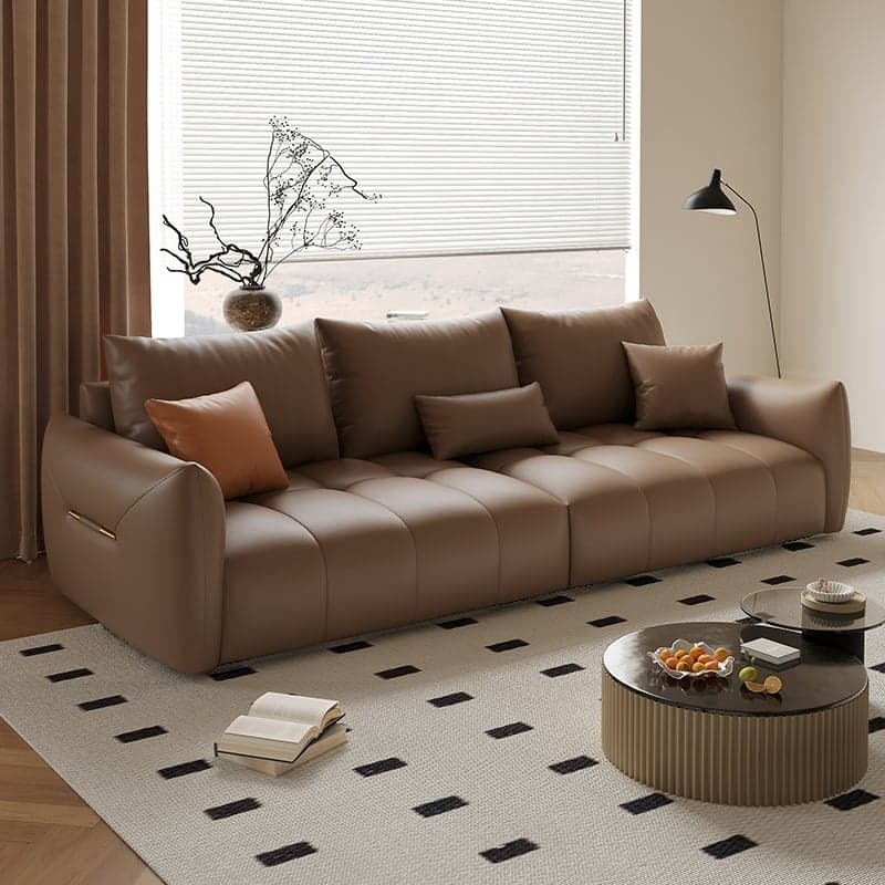 Modish Solid Color Scratch-durable Standard Sofa in Midnight Black/Mocha/Off-White, Seats 3 with 3 Pillows - image 4