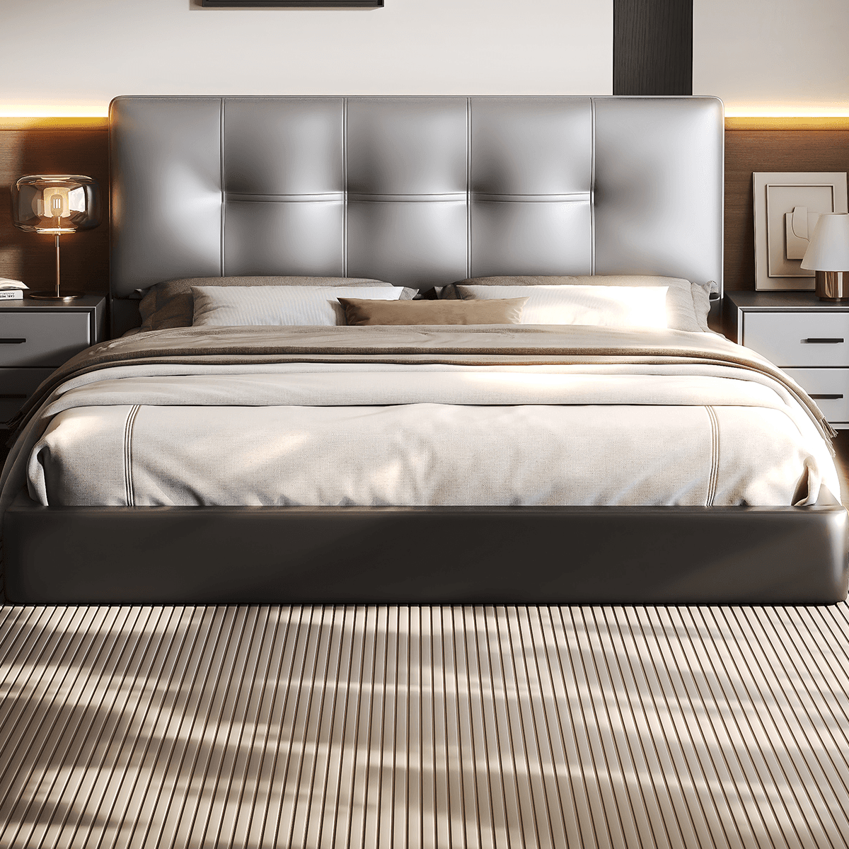 Simplistic Style Panel Headboard with No Distressing, Piled Tufted Rectangular Design for King/Queen/Full Bed, Featuring Sponge Upholstery and Standard Height - image 9