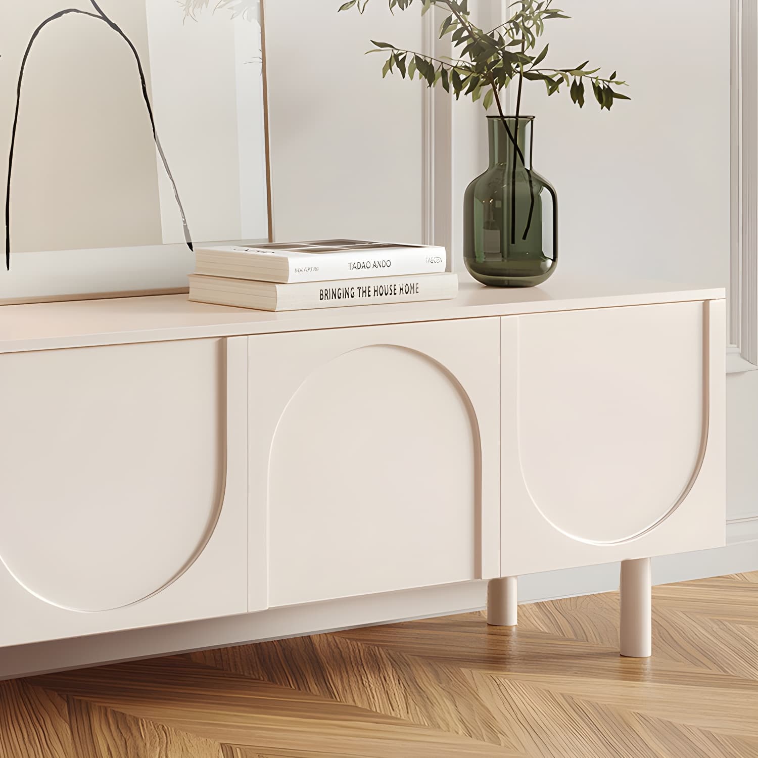 Scandinavian Cream 19.7" H TV Stand Console with Storage Cabinet - image 7