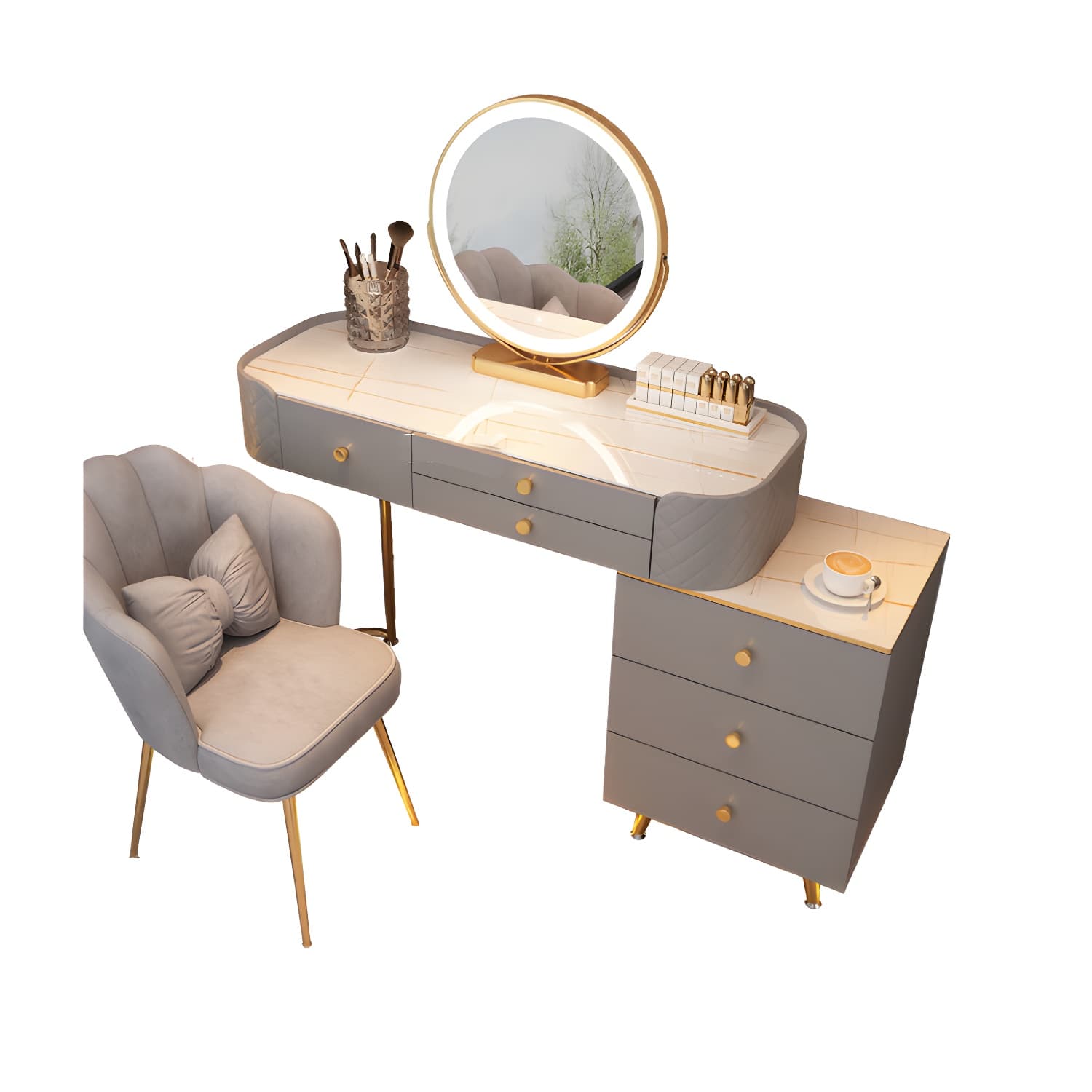 5/6 Drawers & Mirror Jewelry Vanity Desk 30.7" Tall Makeup Vanity Desk - image 15