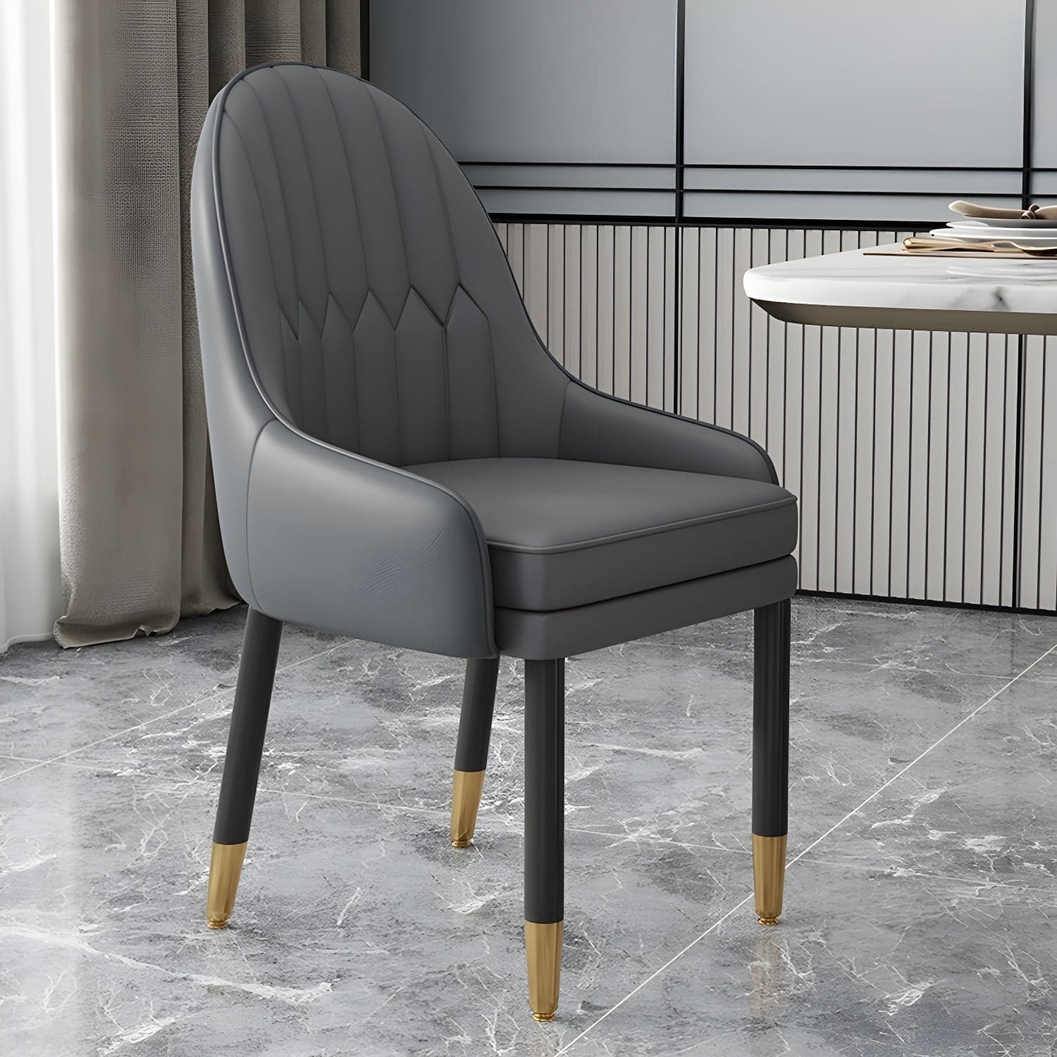 Elegant Glam Faux Leather Dining Chair with Solid Back for Kitchen & Dining - image 11