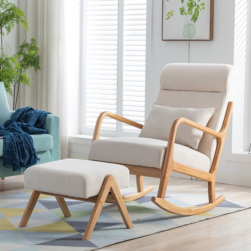 Modern Simple Style Wood Rocking Chair Couch with Cushioned Upholstery & Track Arm - image 7