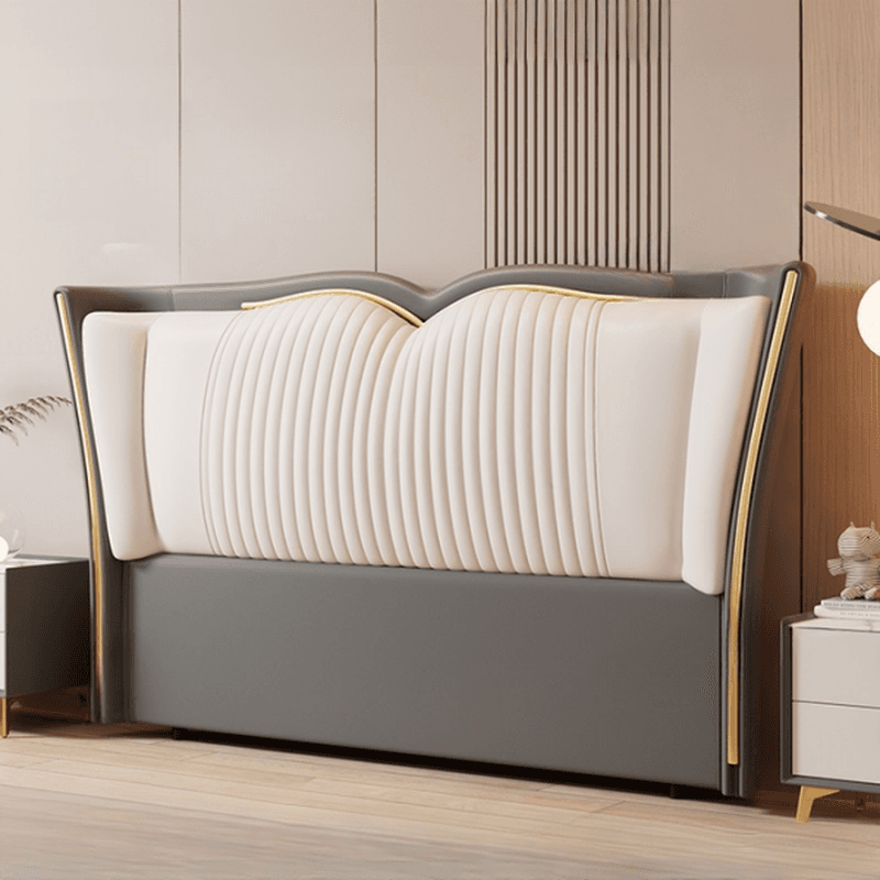 Modern Simple Style Wingback Headboard in Natural Wood for King/Queen/Full Bed with No Distressing, Sponge Upholstery, Free-standing Standard Height