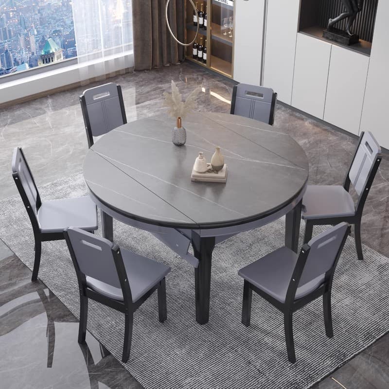 Stone Top Extendable Dining Set with Wood Legs Chairs for Home - image 10