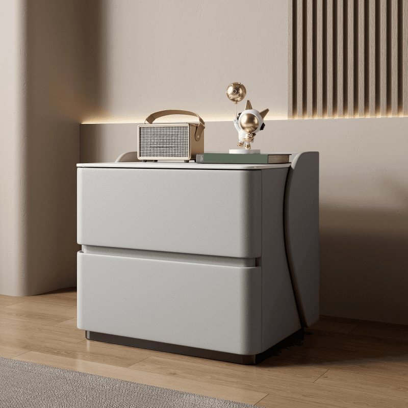 Minimalist 2 Tiers Drawer Storage Bedside Table with Faux Marble Top - image 9