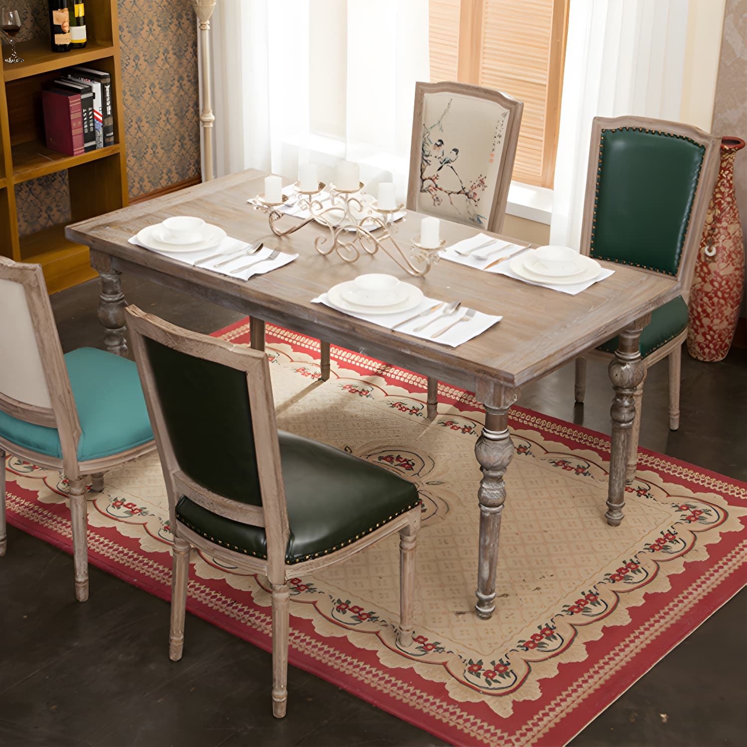 Medieval Modern Pine Wood Dining Table for Restaurant Rectangle Table with 4 Legs