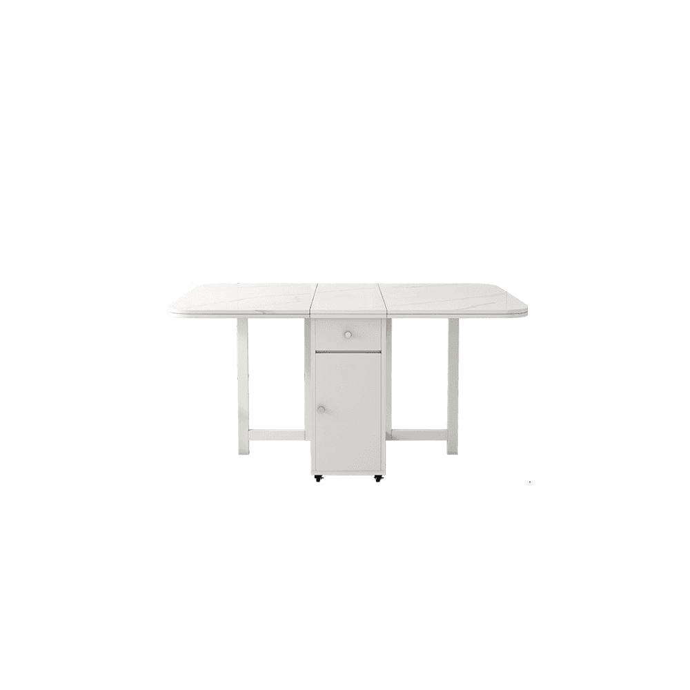 Dining Table Set with Slate Stone Top, Drop Leaf, Padded Chair with Back, White Finish, and Receptacle Storage - image 4
