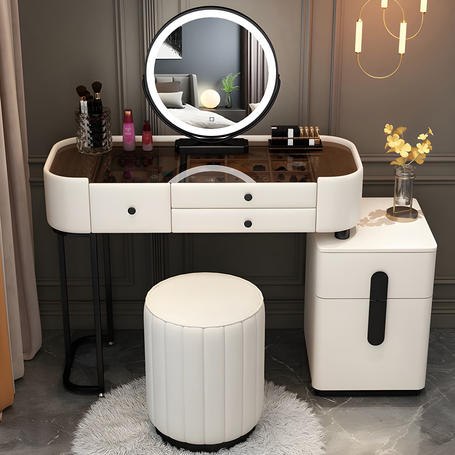 5-Drawers Vanity Desk Modern Stone Top Vanity Dressing Table - image 16