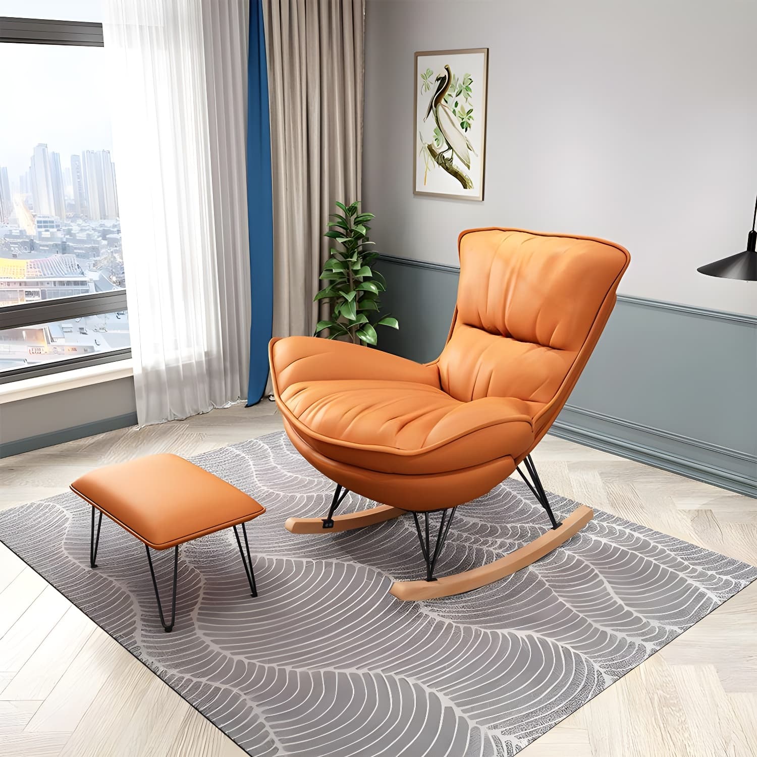 Modern Upholstered Rocker Chair Metal Frame Dirt Resistant Spindle Rocker Chair - image 8
