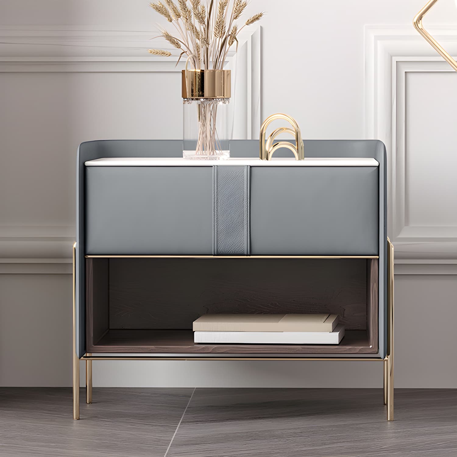 1-Drawer 1-Shelf Accent Table Nightstand 20.47" Tall Stone Nightstand - image 4