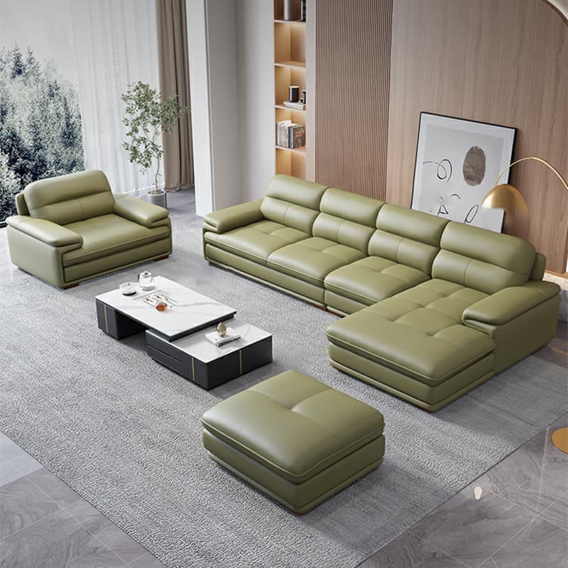 Elegant Interface Genuine Leather Sectional Set in Gray for Stylish Living Rooms