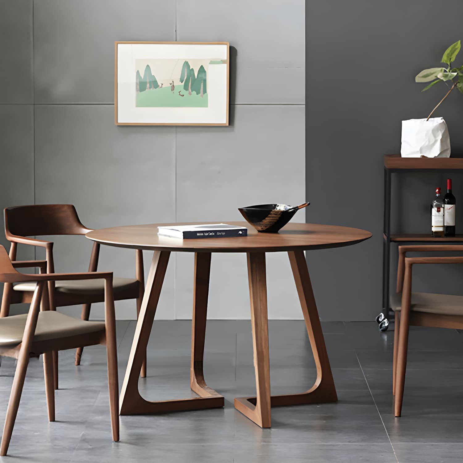 Simple Walnut Ash Dining Table Double Solid Wood Pedestal Home Table - image 12