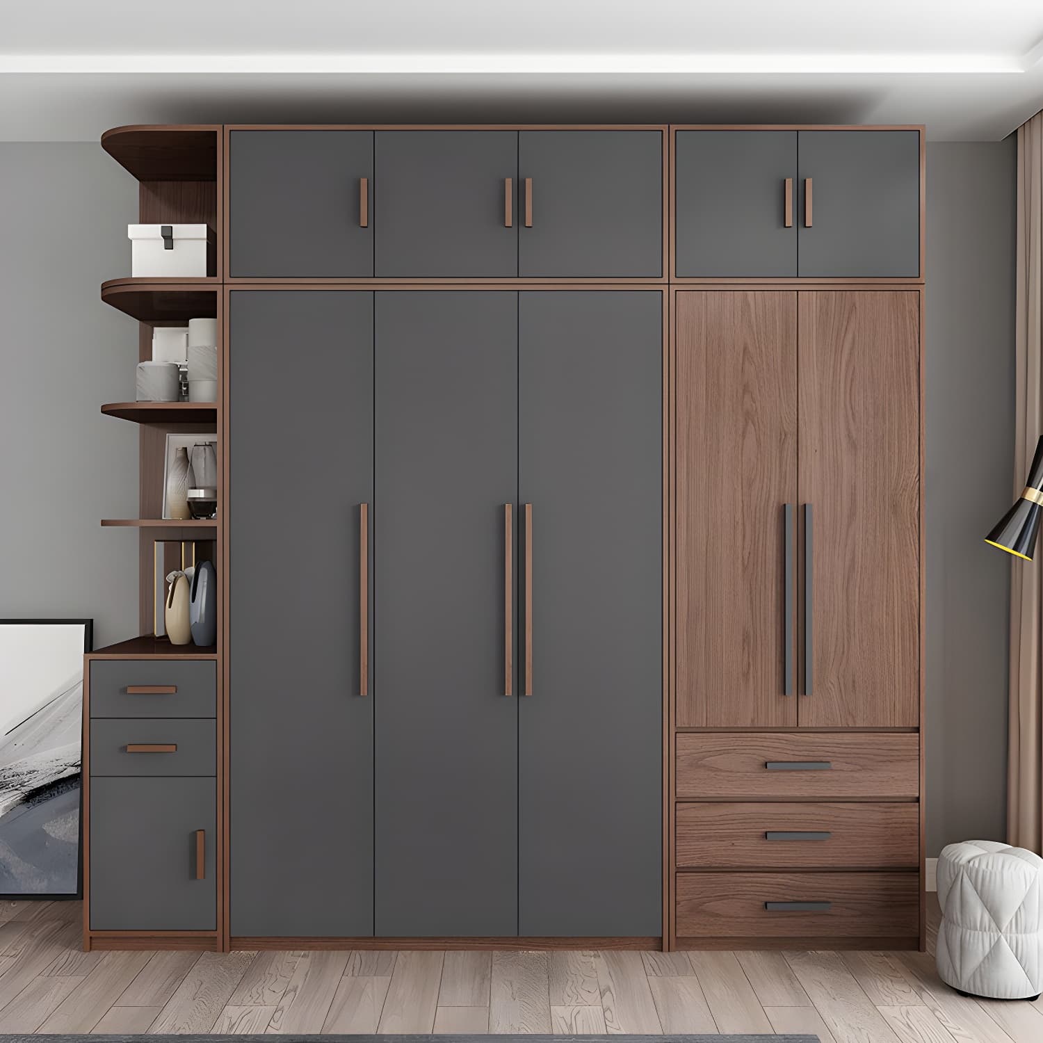 Traditional Wood Wardrobe Armoire with Drawers, Shelves, and Clothing Rod - image 3