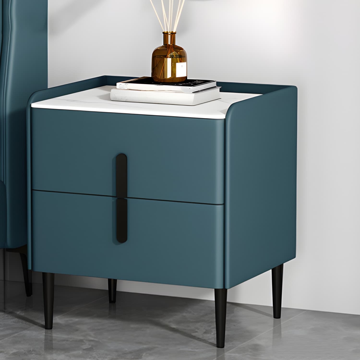 Stone Accent Table Nightstand Modern Bedside Cabinet for Bedroom - image 25