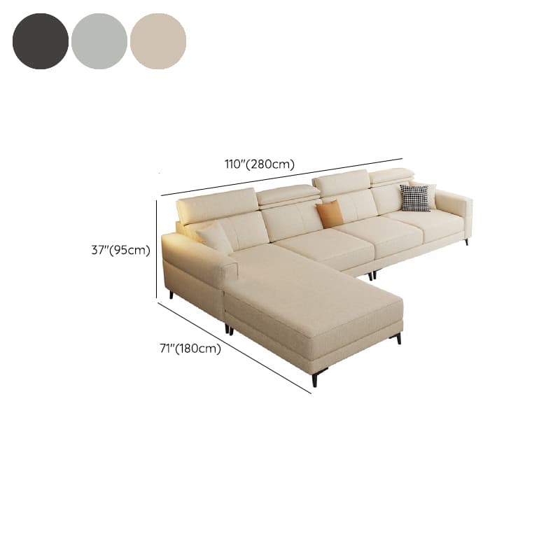 3 Pc Contemporary Modern L-Shape Sofa Chaise in Grey/Cream with Square Arm & Cushion Back - image 17