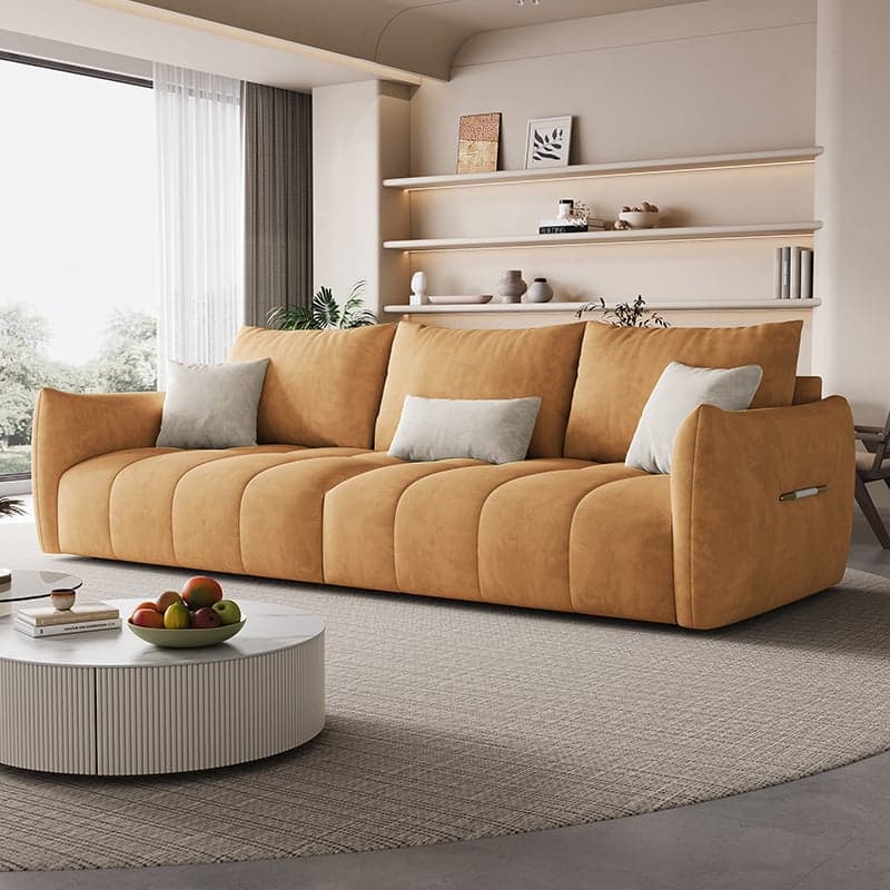 Contemporary Modern Solid Color Standard Sofa in Gray/Amber Color/Off-White for 3 with 3 Pillows - image 5