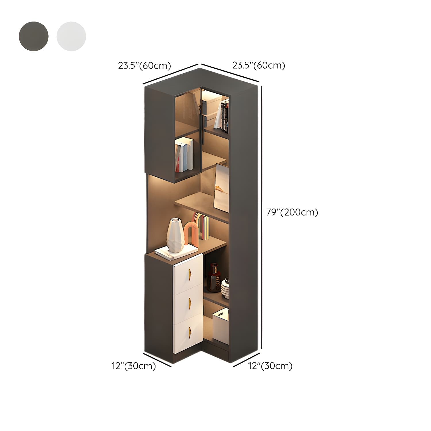 Corner Modern Accent Cabinet with Wood Counter Top, Glass Doors, Drawers, and Adjustable Shelves - image 12
