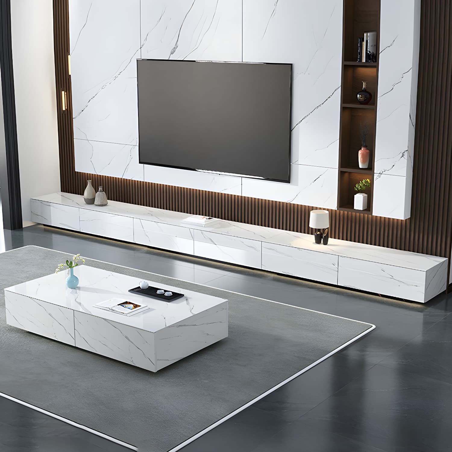Contemporary 11.02"H TV Media Console Stand in White with Drawers