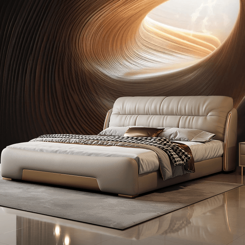 Cream Solid Color Storage Included/Panel Bed with 3 Storage Boxes for Bedroom