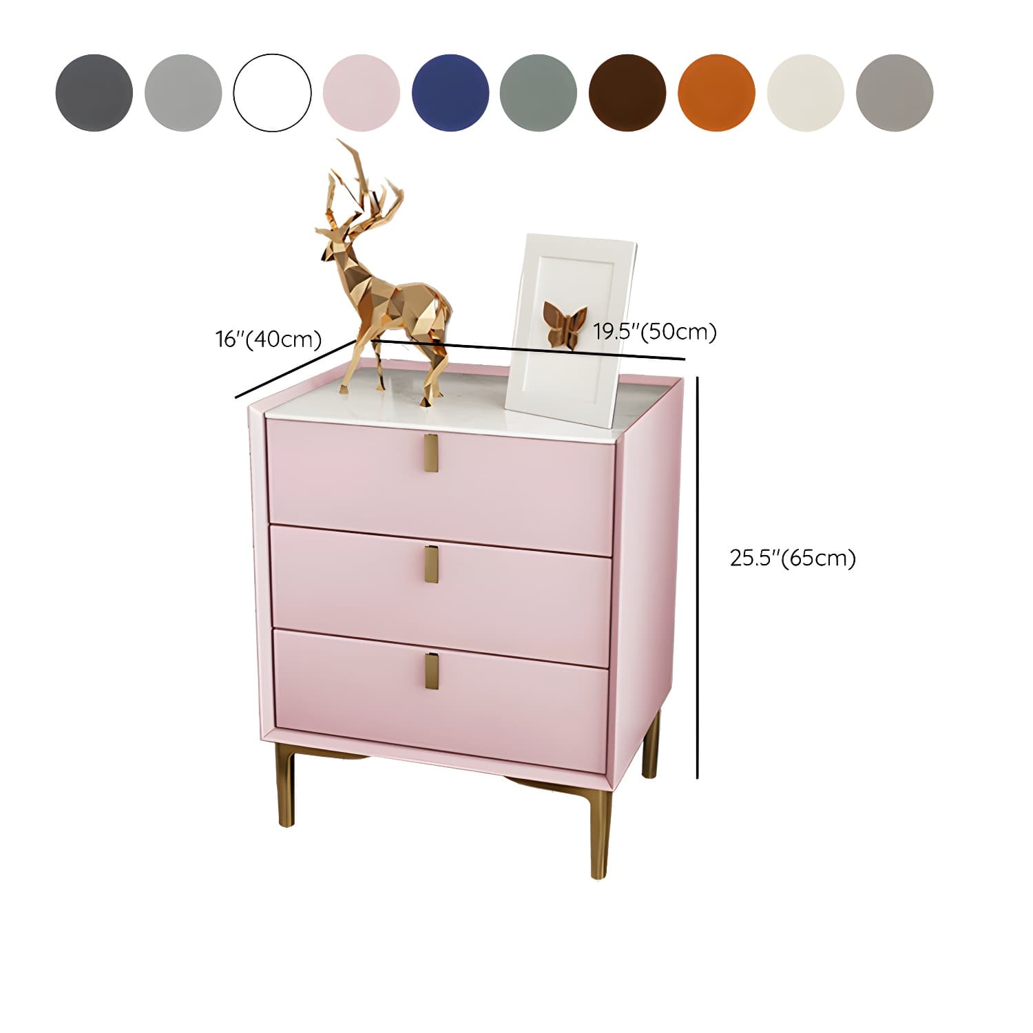 Glam Style Sintered Stone Top 3-Drawer Nightstand with Legs for Bedroom - image 18