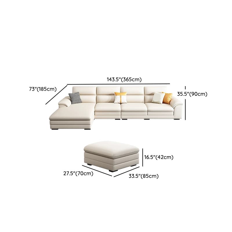 Standard Genuine Leather Sectional, Pillow Top Arm, Cushion Back, Beige, Birch Wood - image 29