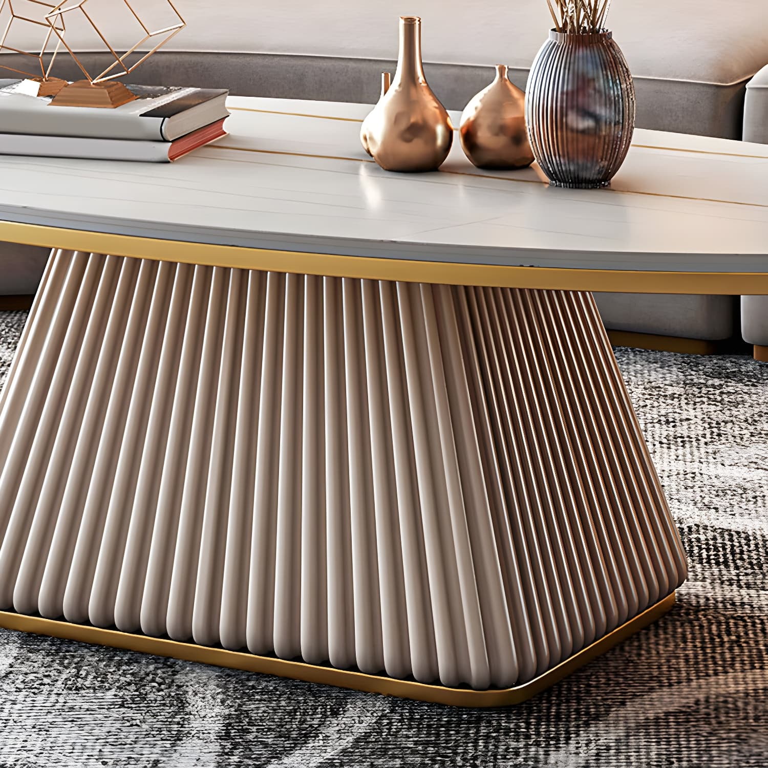 Glam Metal and Slate Cocktail Table Pedestal Coffee Table for Living Room - image 10