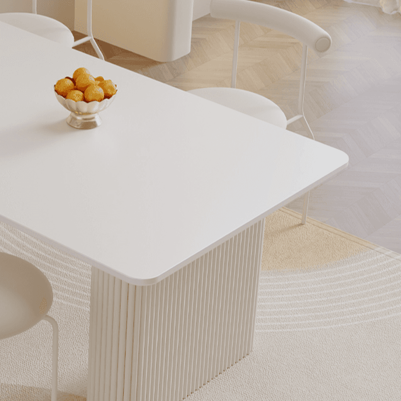 Minimalist Dining Table Set with Slate Stone Top, Three Legs, Fixed Table in White - image 3