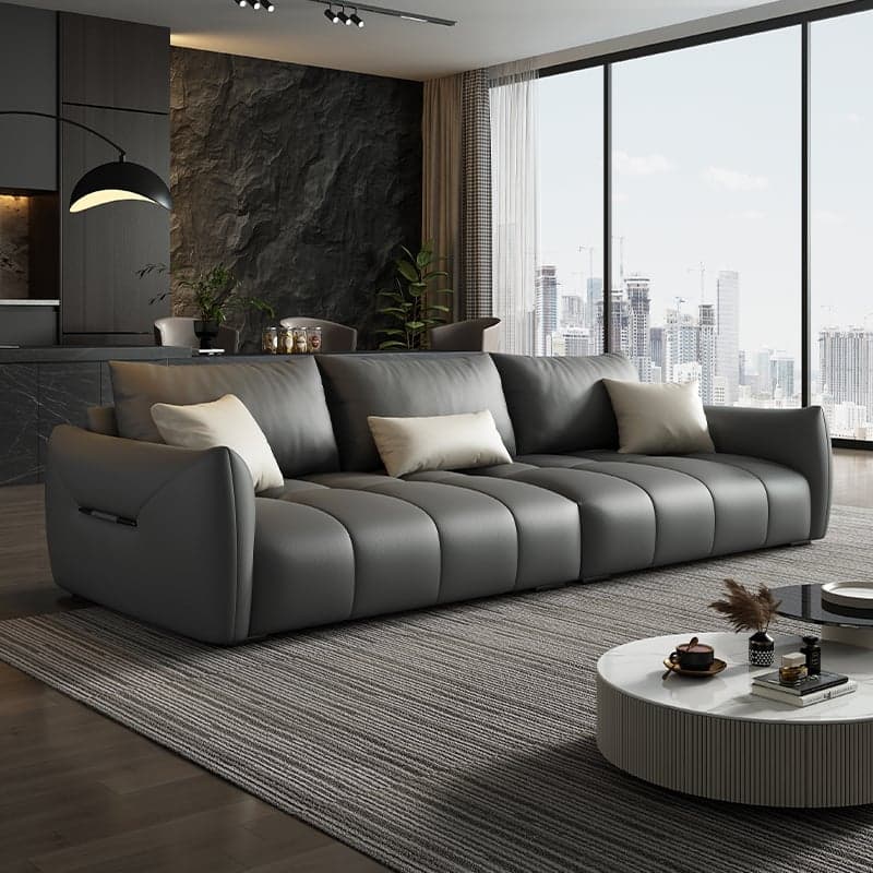 Contemporary Modern Solid Color Standard Sofa in Gray/Amber Color/Off-White for 3 with 3 Pillows - image 3