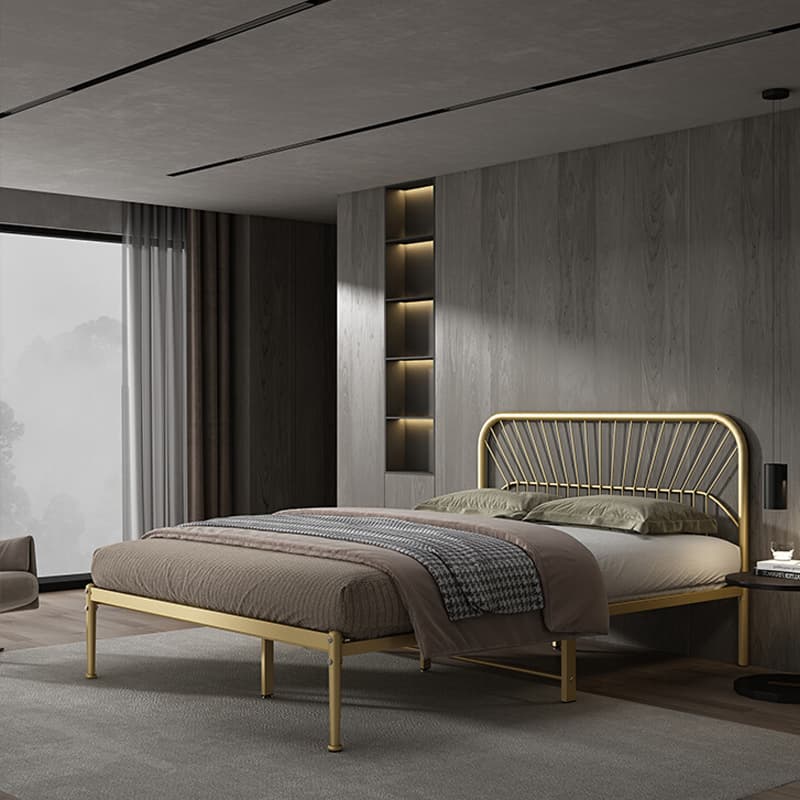 Modern Style Metal Frame Storage Panel Bed with Rectangular Headboard Shape - image 5