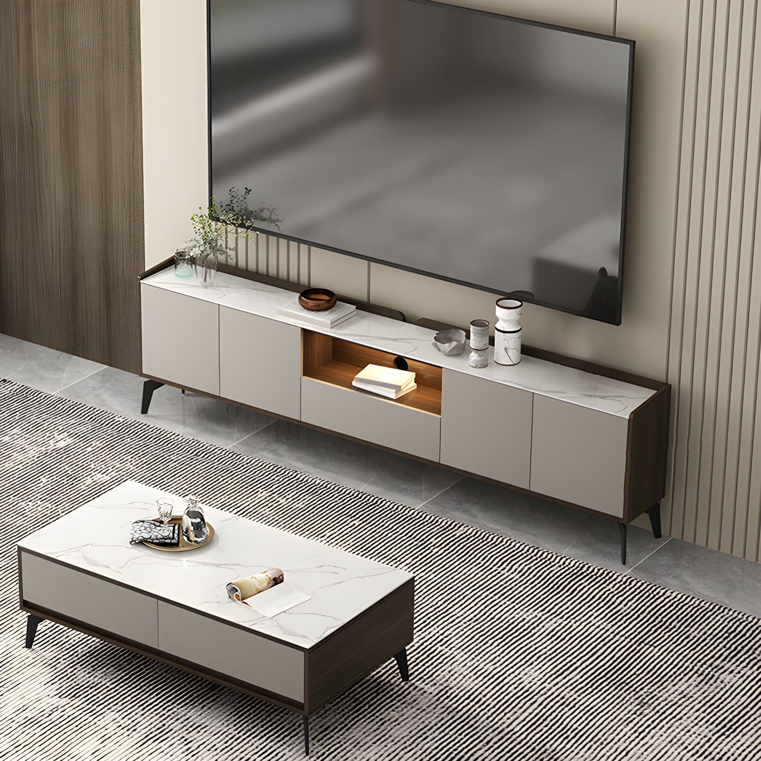 Stone Media Console TV Stand Modern TV Stand Console with Drawer - image 4