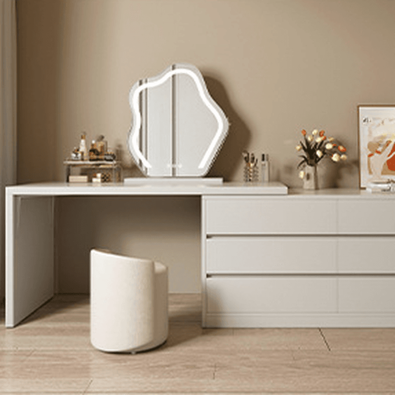 Chalk Modish Wood Makeup Vanity with Standard Length and Non-Upholstered Chair(s) - image 11