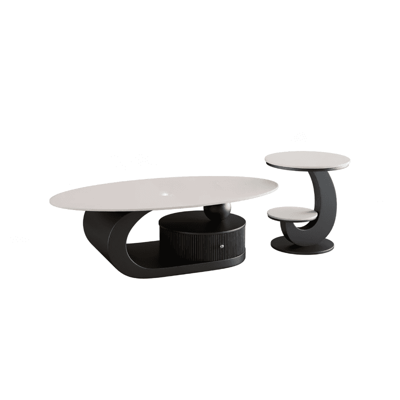 Modern Farmhouse Bunching/Single Coffee Table with Chalk Oval Slate Top, Plinth Base, and 1 Drawer - image 6