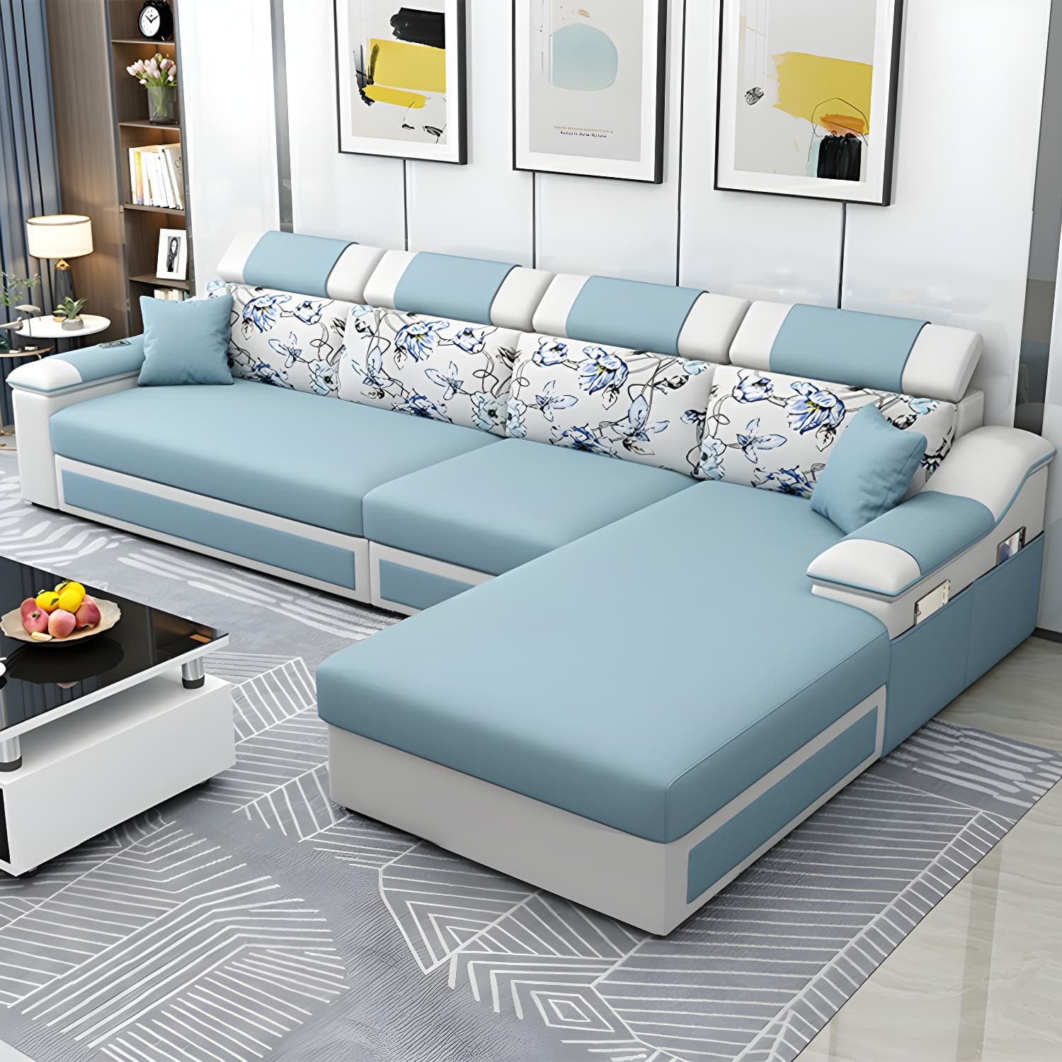 Modern Reversible L-Shape Wood Modular Sofa Chaise with Pillow Top Arm - image 9