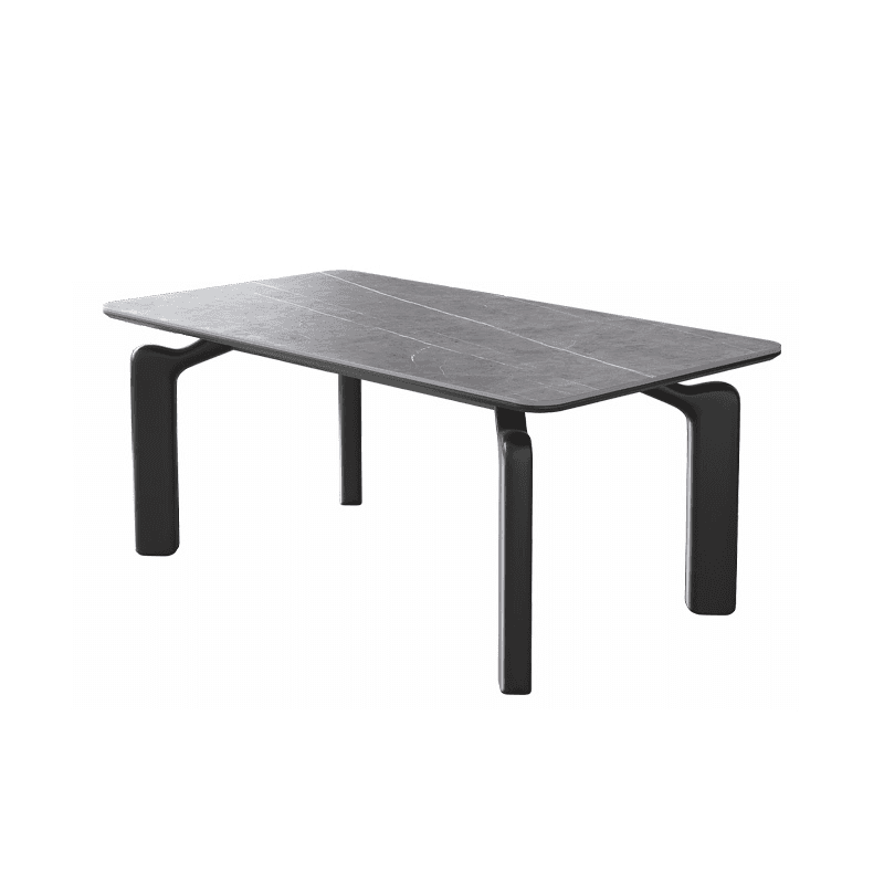 Minimalist Rectangular Slate Stone Dining Table Set with 4 Legs, Padded Chair Back, 7 Piece Set
