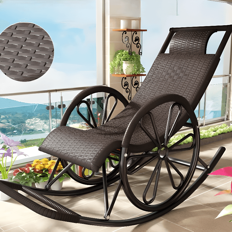 Simple Scratch-tolerant Cane Porch Rocker with Round Arm