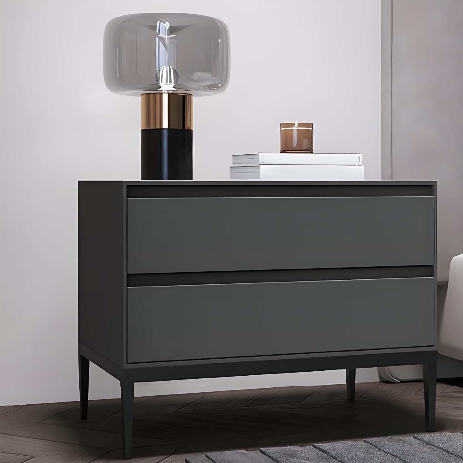 Wooden Night Table Contemporary Bedside Cabinet with 2 Drawers - image 3