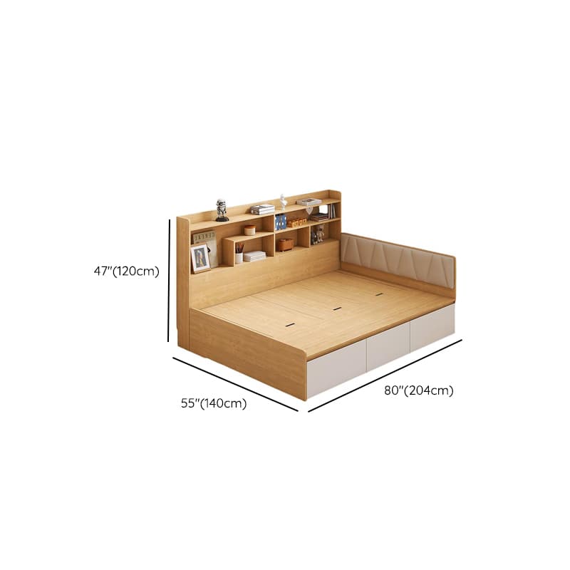 Natural Color Solid Color Bookcase Bed with 3 Storage Boxes for Bedroom - image 7