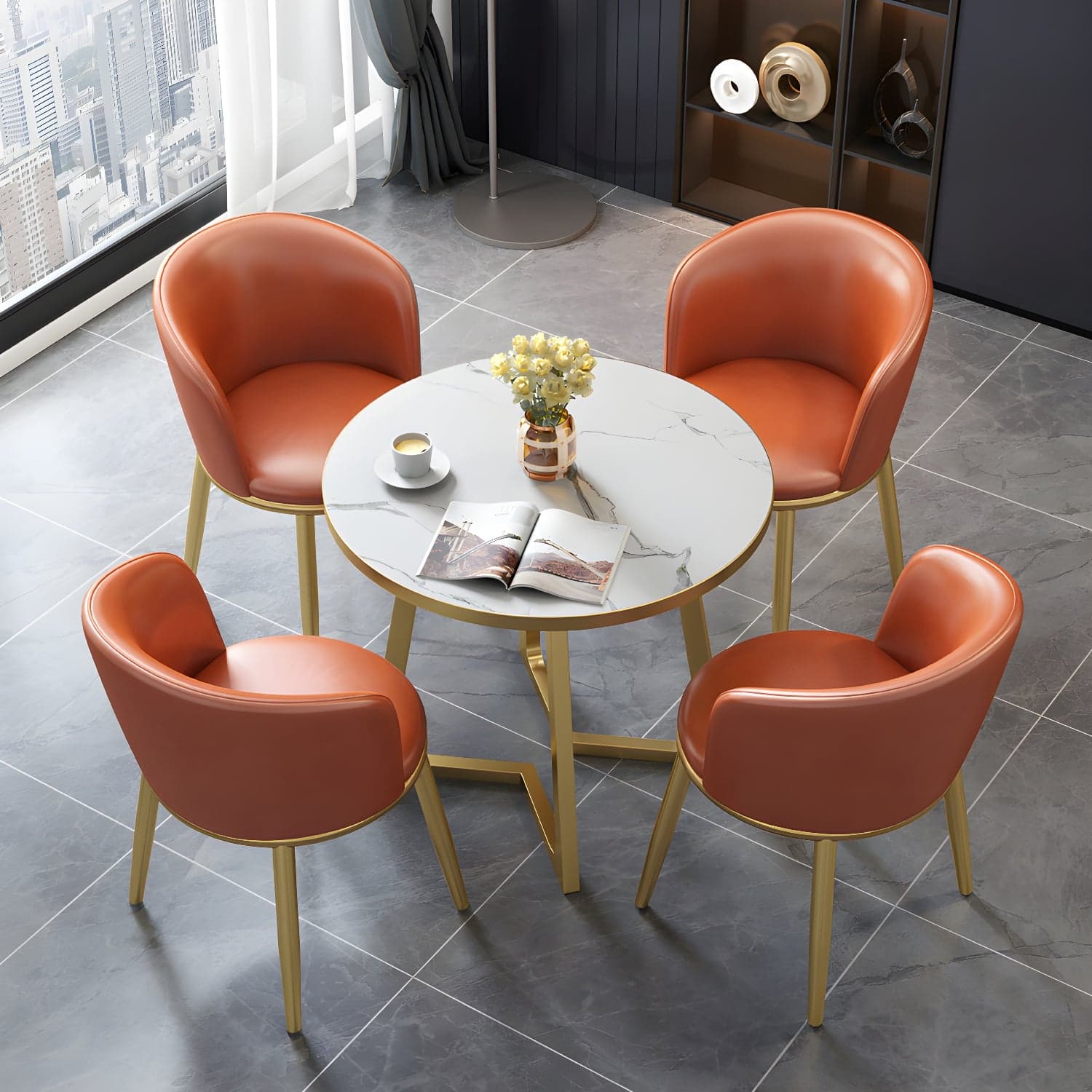 5 Piece Round Shape Wood Top Dining Room Chair and Table Set - image 9