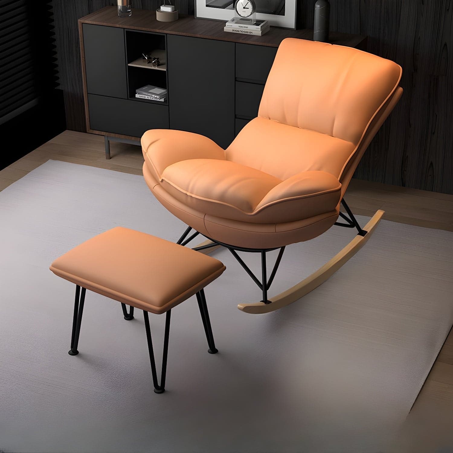Stylish Upholstered Indoor Rocking Chair with Natural Wood Legs - image 5