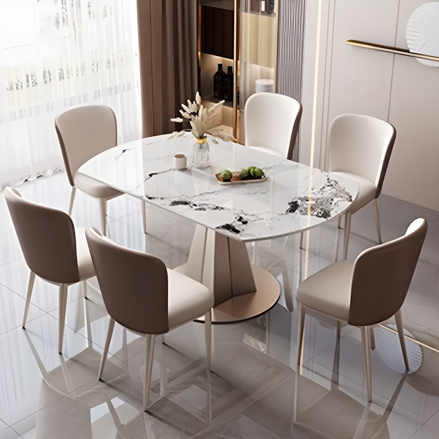 Round Metal Dining Set in White with Gold Pedestal Base and Self-Storing Leaf - 5 Piece Set - image 6