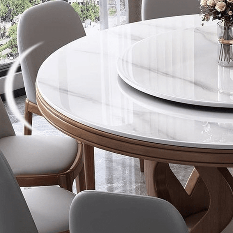 Dining Table Set in Minimalist Style with White Slate Top, Stump Base, Padded Chair, and Back - image 3