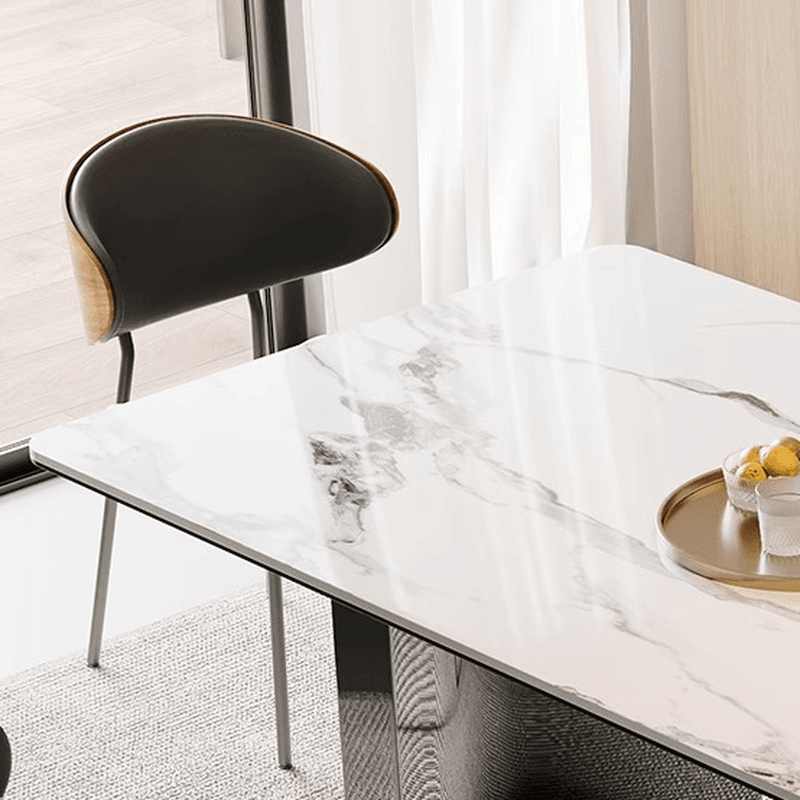 Dining Table Set with Slate Stone Top, Two-sided Pedestal, Padded Chair, Back, for 6 People/4 People in White - image 5