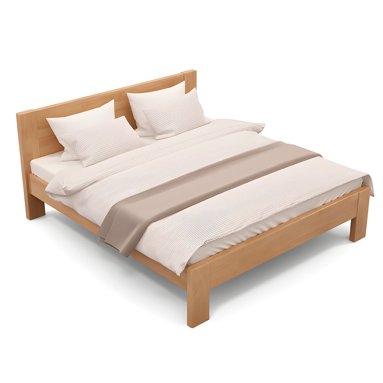 Modern Solid Color Panel Bed Rubberwood Standard Bed with Headboard - image 6