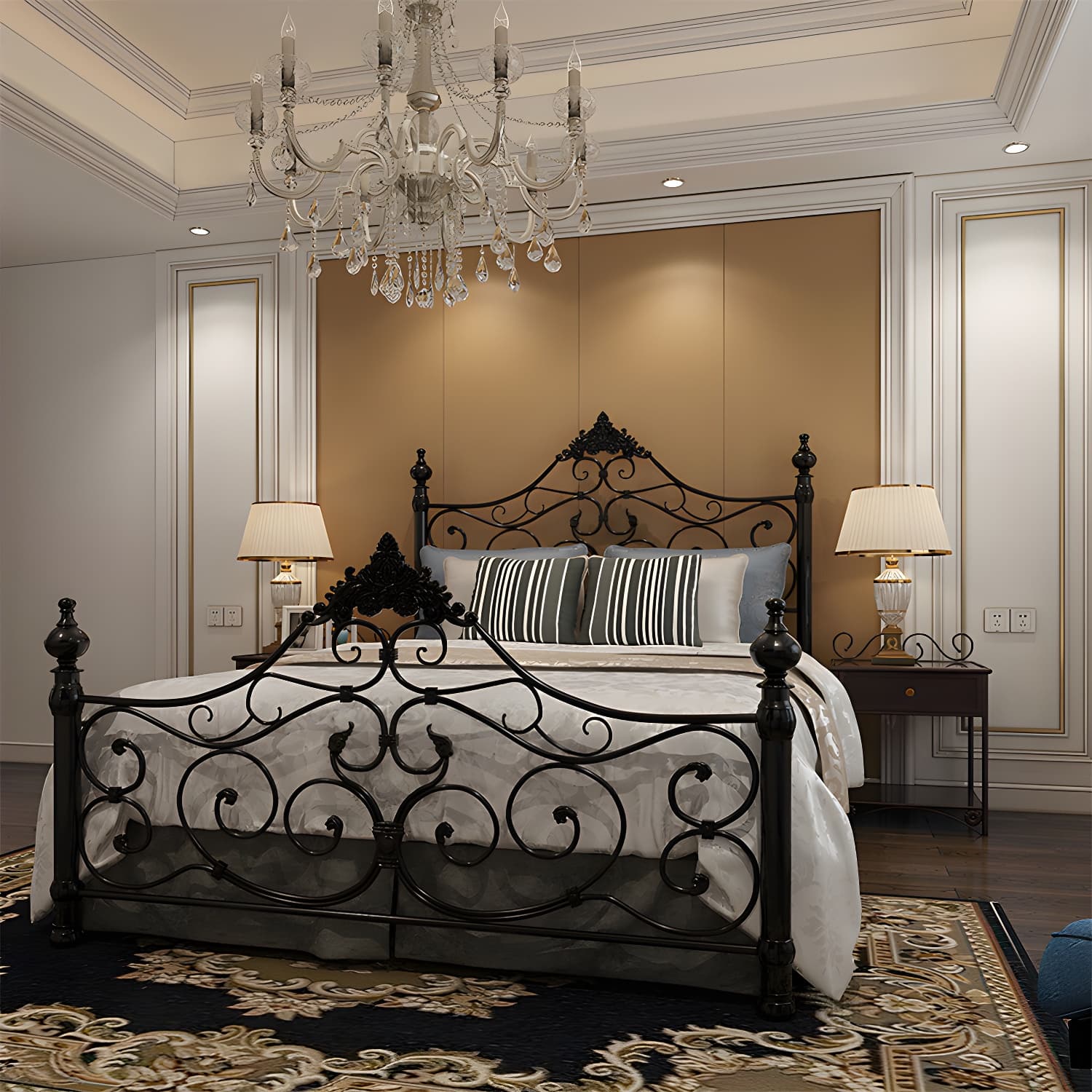 Industrial Antique Metal Bed Frame Wire-Grid Low Profile Open-Frame Bed